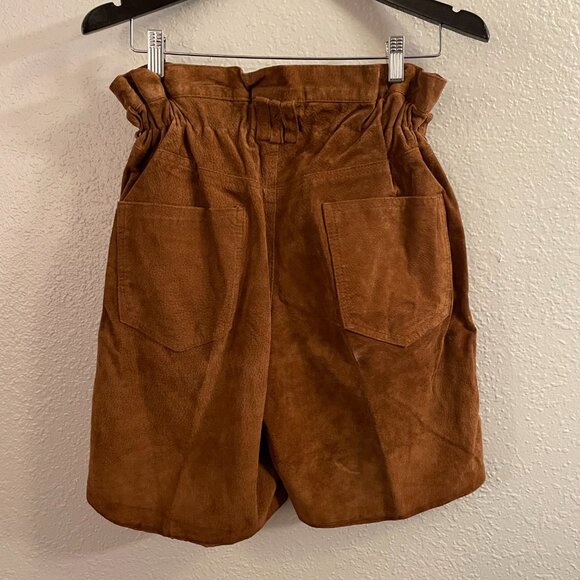 Vintage Brown Suede Leather Paper Bag Shorts High Rise | Size L/XL - Picture 7 of 13